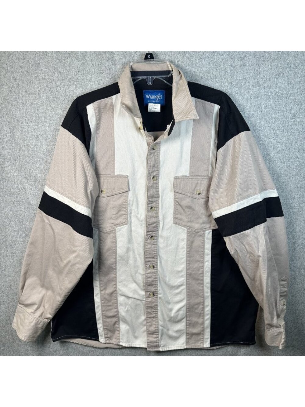 Vintage Wrangler Brushpopper Stripe XL Beige Black White Pockets Button Mens Top